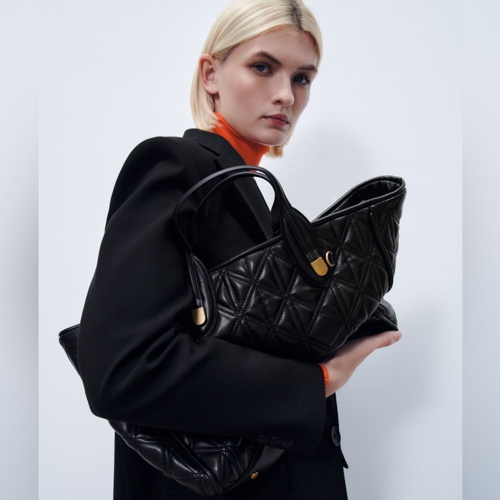 Zara Black Quilted Tote Bag